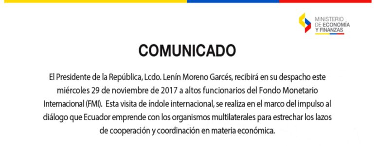 Lenín Moreno recibirá "a altos funcionarios del Fondo Monetario Internacional (FMI)