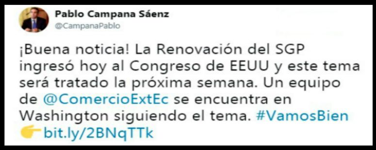 La renovación del SGP ingresó al congreso de EE.UU